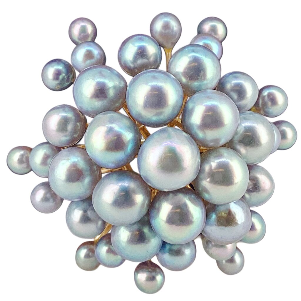 14Kt Gold & Cultured Gray Pearls Starburst Brooch