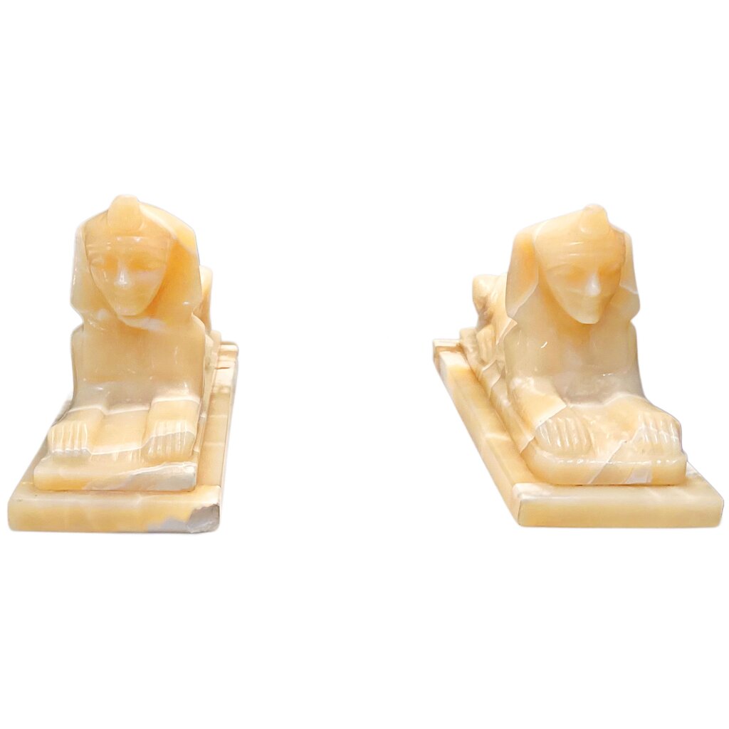 Pair of Antique Alabaster Sphinx Lamps