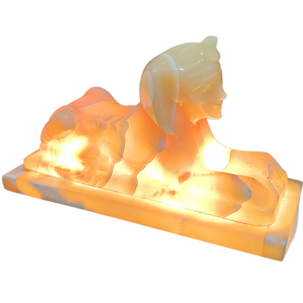 Pair of Antique Alabaster Sphinx Lamps
