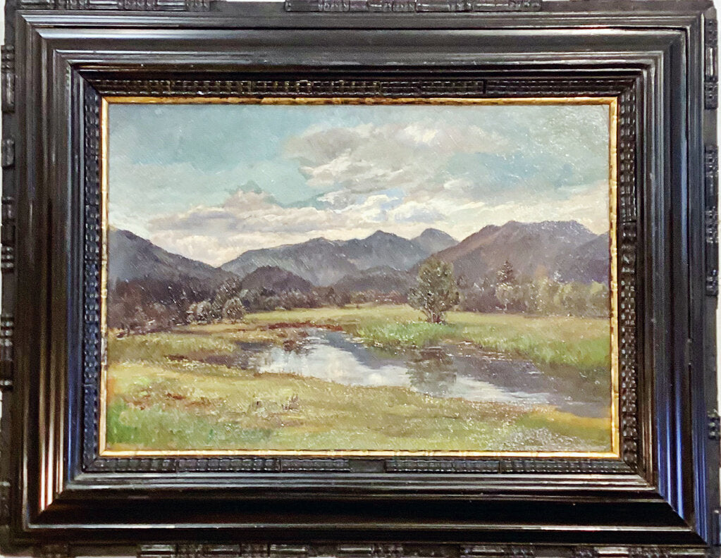 Eduard Schmidt. Summer Landscape w Pond. Oil on Board.