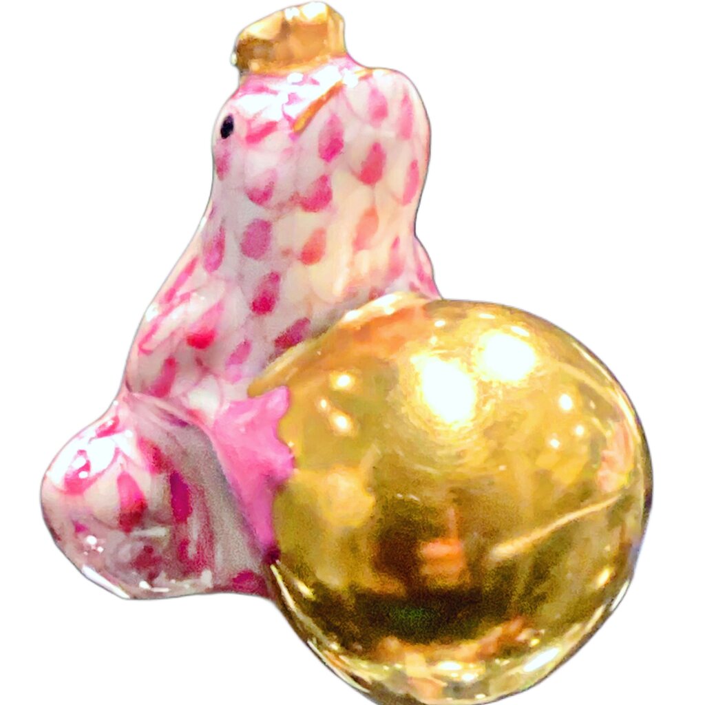 Herend Pink Frog w Gold Ball