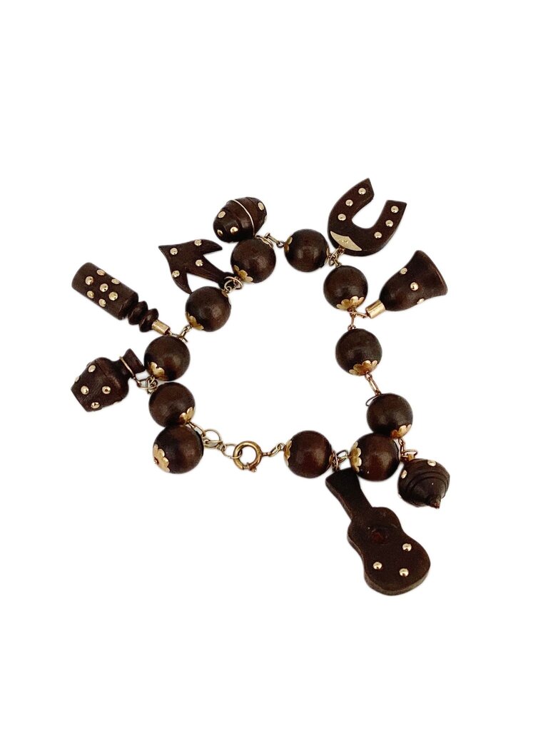 Vintage Brazilian14Kt Gold & Coconut Shell Bracelet