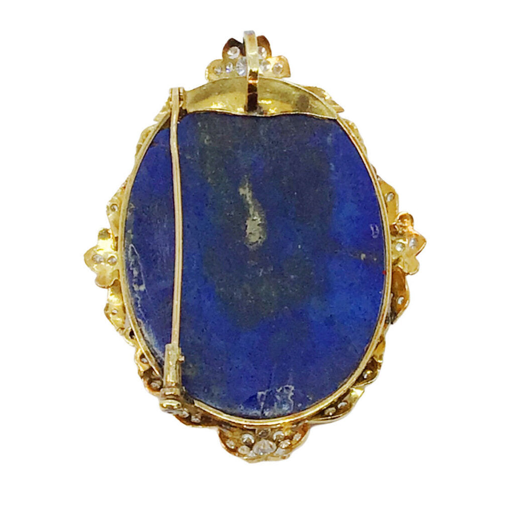 Vintage Oval Lapis Brooch Pendant 18K