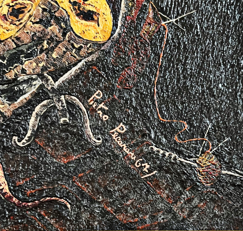 Pietro Pecorari. Orange Flowers in Blue Vase. Oil on Board.