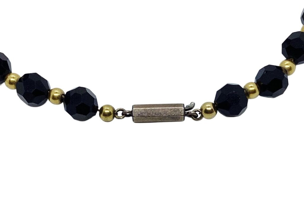 Black Onyx and 14K Gold Bead Necklace