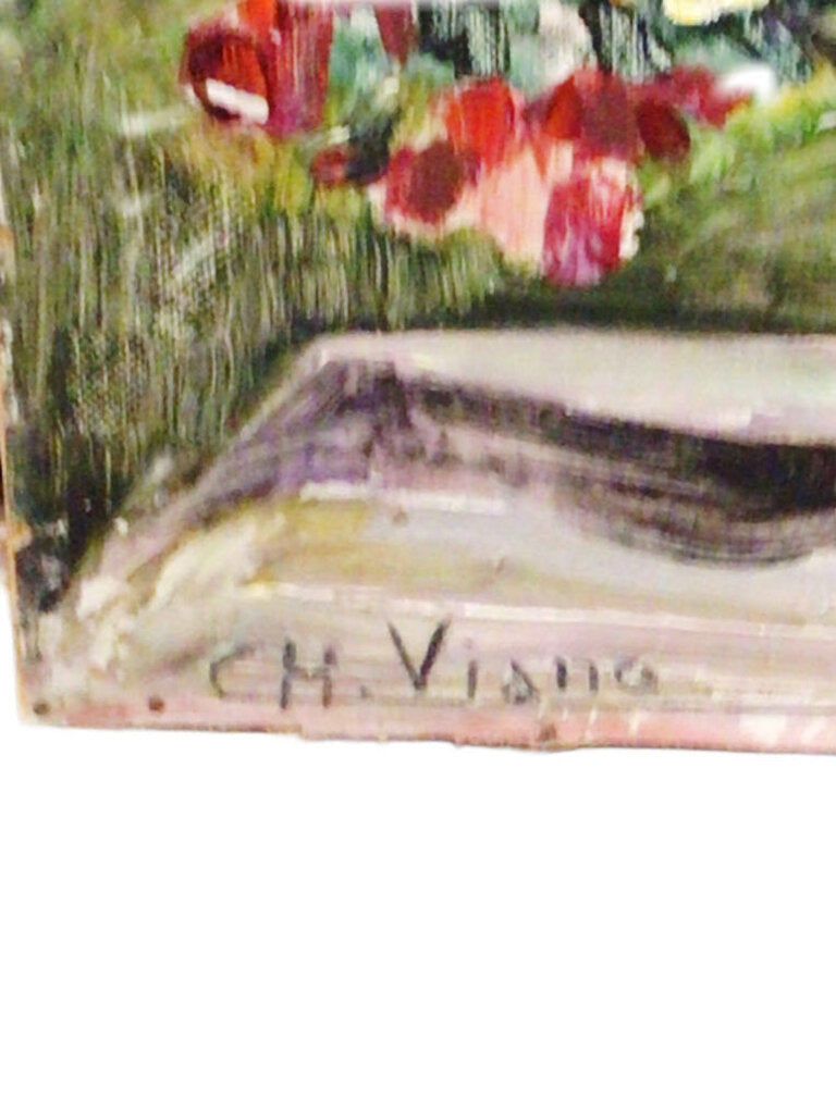 Charles Viane. "Vielles Fleurs". Oil on Board.