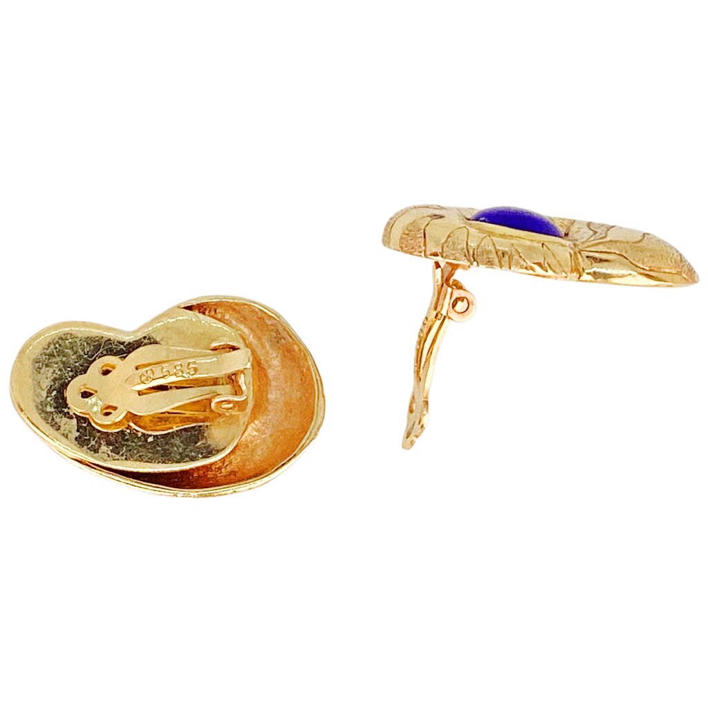 Gold (14K) Shell Earrings w/ Lapis Lazuli - Opportunity Shop DC