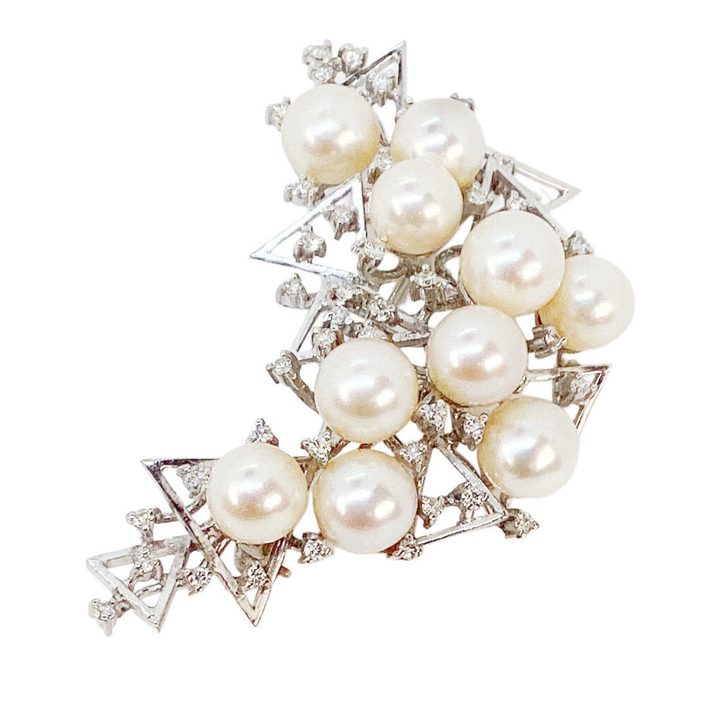 18Kt Pearl & Diamond Modernist Brooch