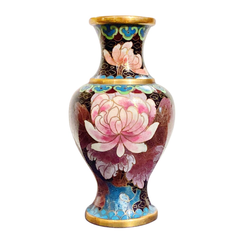 Vintage Cloisonne Vase. Pink Flowers. - Opportunity Shop DC