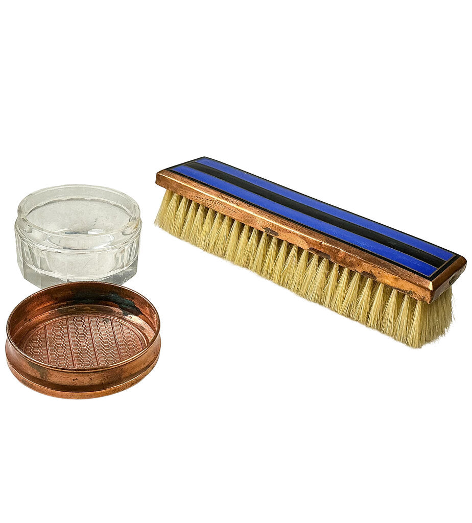 SET. Art Deco Copper & Enamel Brush & Pomade Jar. - Opportunity Shop DC