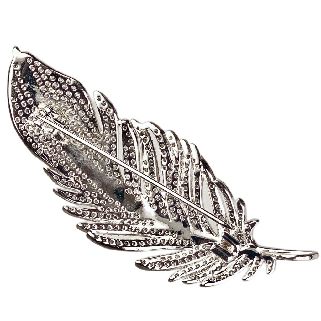14K White Gold Diamond Feather Brooch - Opportunity Shop DC