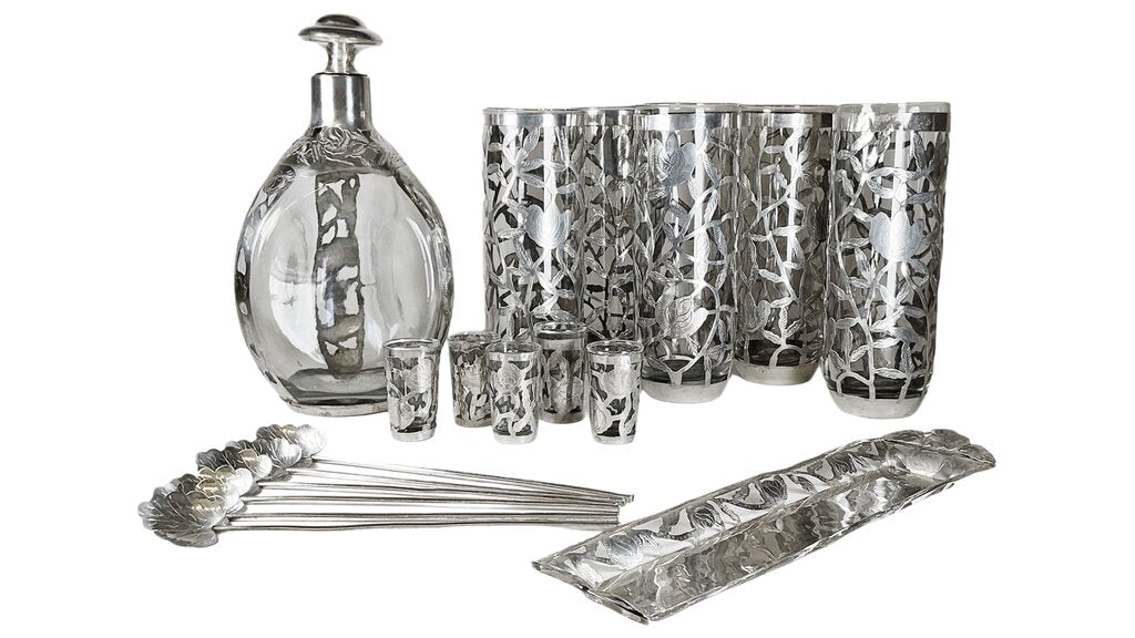 Sterling Silver Overlay Bar Set, Mexico