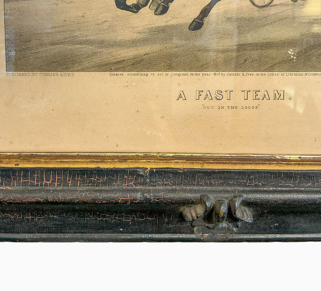 "A Fast Team", Currier & Ives Lithograph late 18c. - Opportunity Shop DC