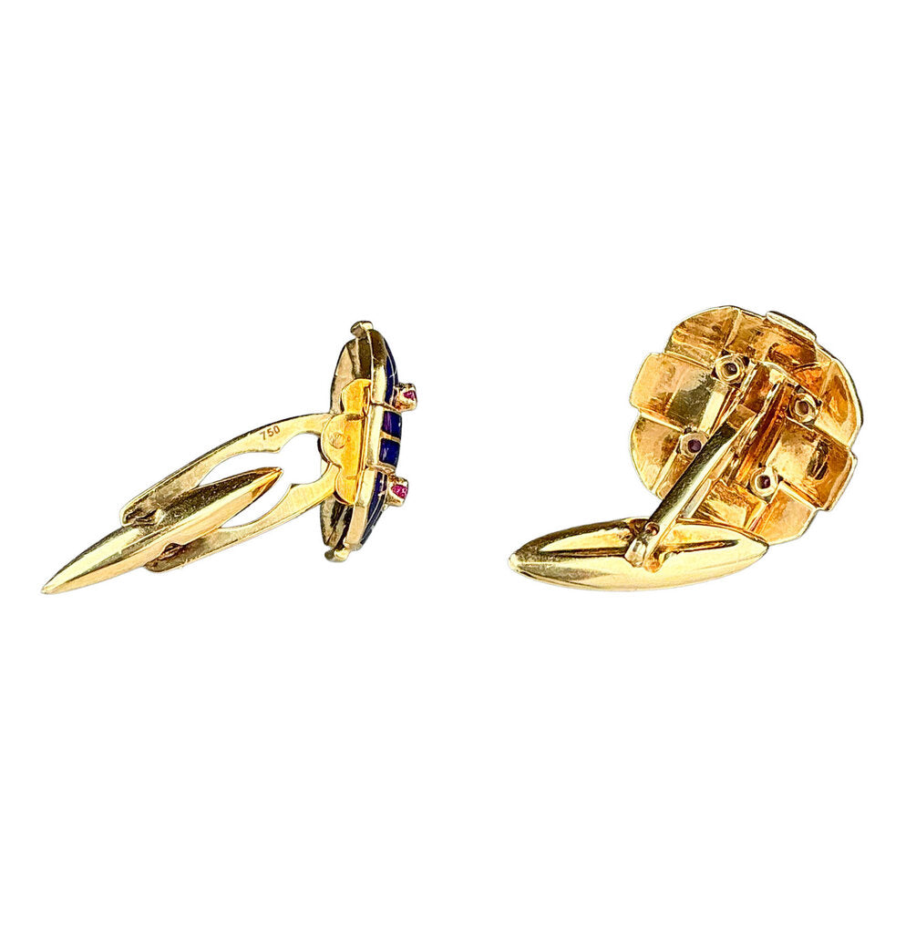 18K Italian Gold Blue Enamel & Ruby Cufflinks - Opportunity Shop DC