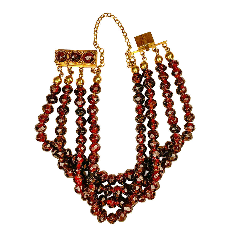 Four Strand Garnet Bracelet w 12K Gold Clasp
