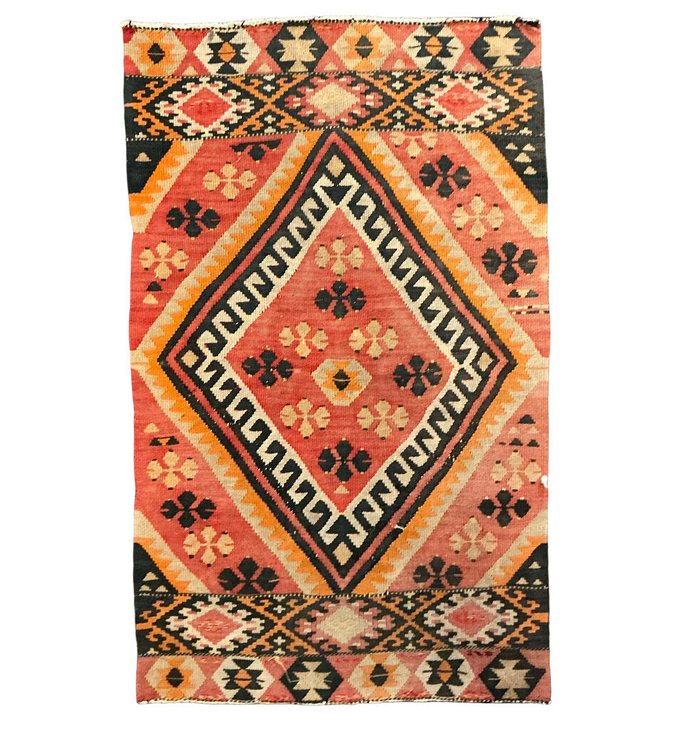 Kilim Orange & Black Woven Rug
