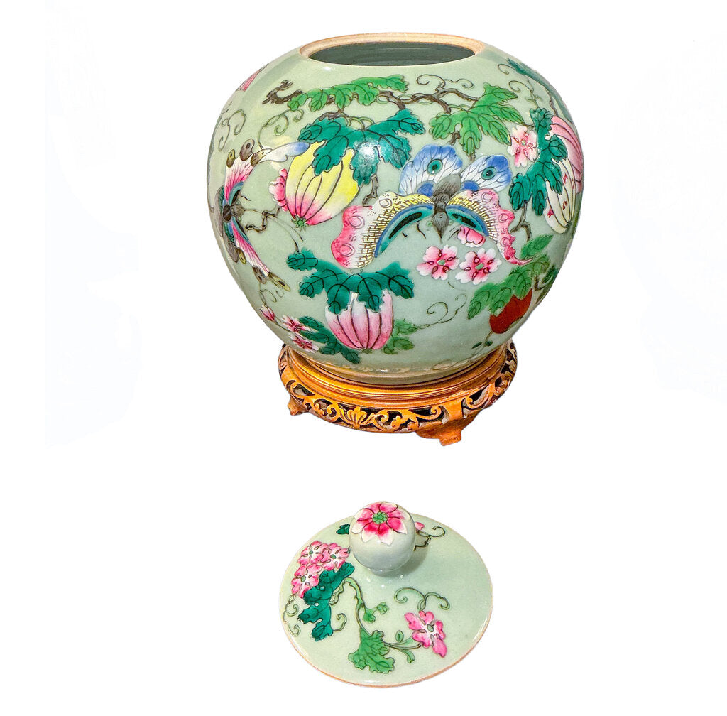 PAIR Chinese Famille Rose Ginger Jars w/ Stands