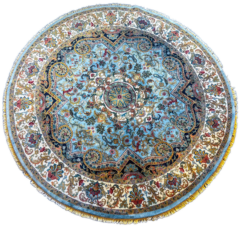 12' Round. Made in India. 80% Wool. 20% Cotton. Carpet. CG Coe & Son, Bethesda.