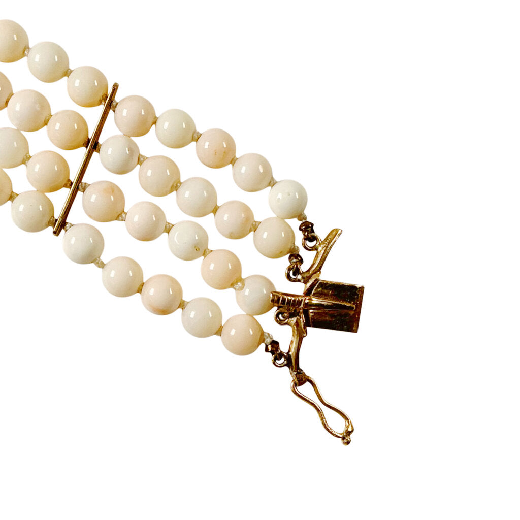 14K YG & 4 Strand Angel Skin Coral Bracelet