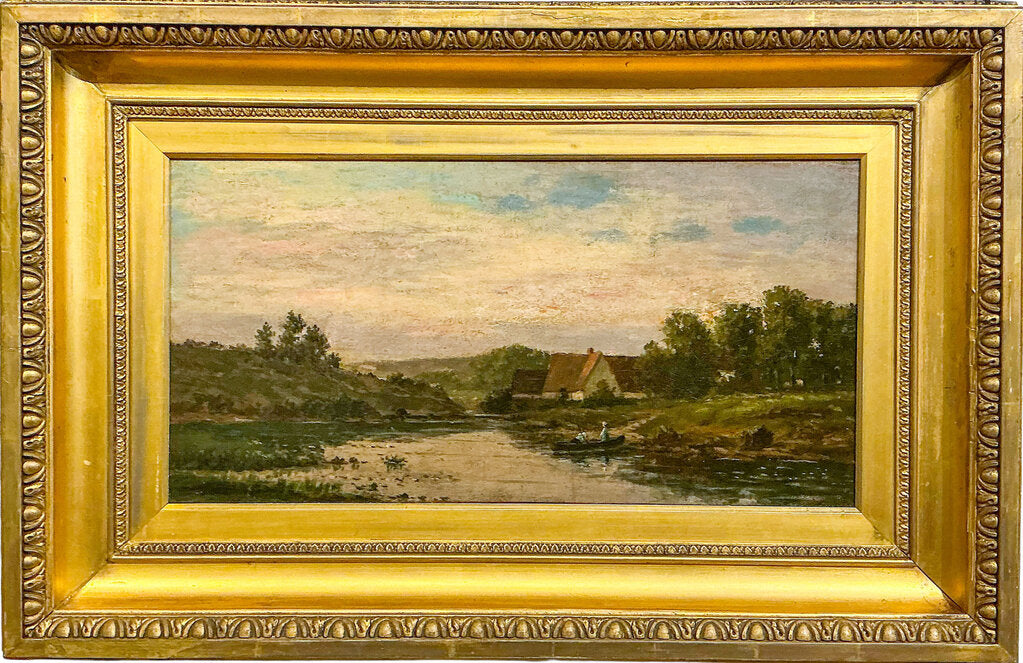 "Summer Landscape at Dusk w/ Boater", American Late 19c.