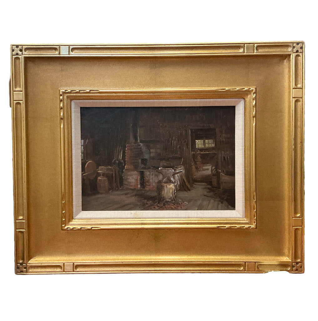 Artist Unknown. Southport CT Blacksmith Shop. Oil on Board.