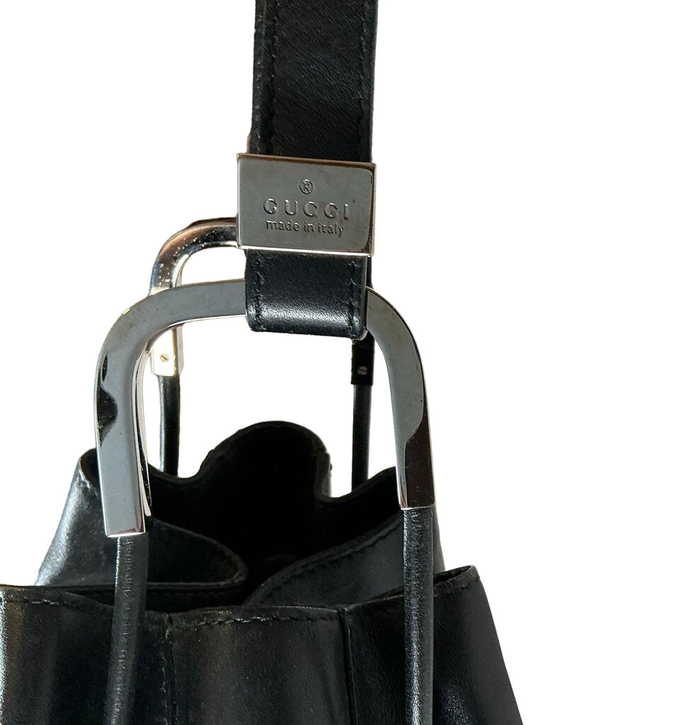 Gucci Black Leather Drawstring Shoulder Bag, 1990s