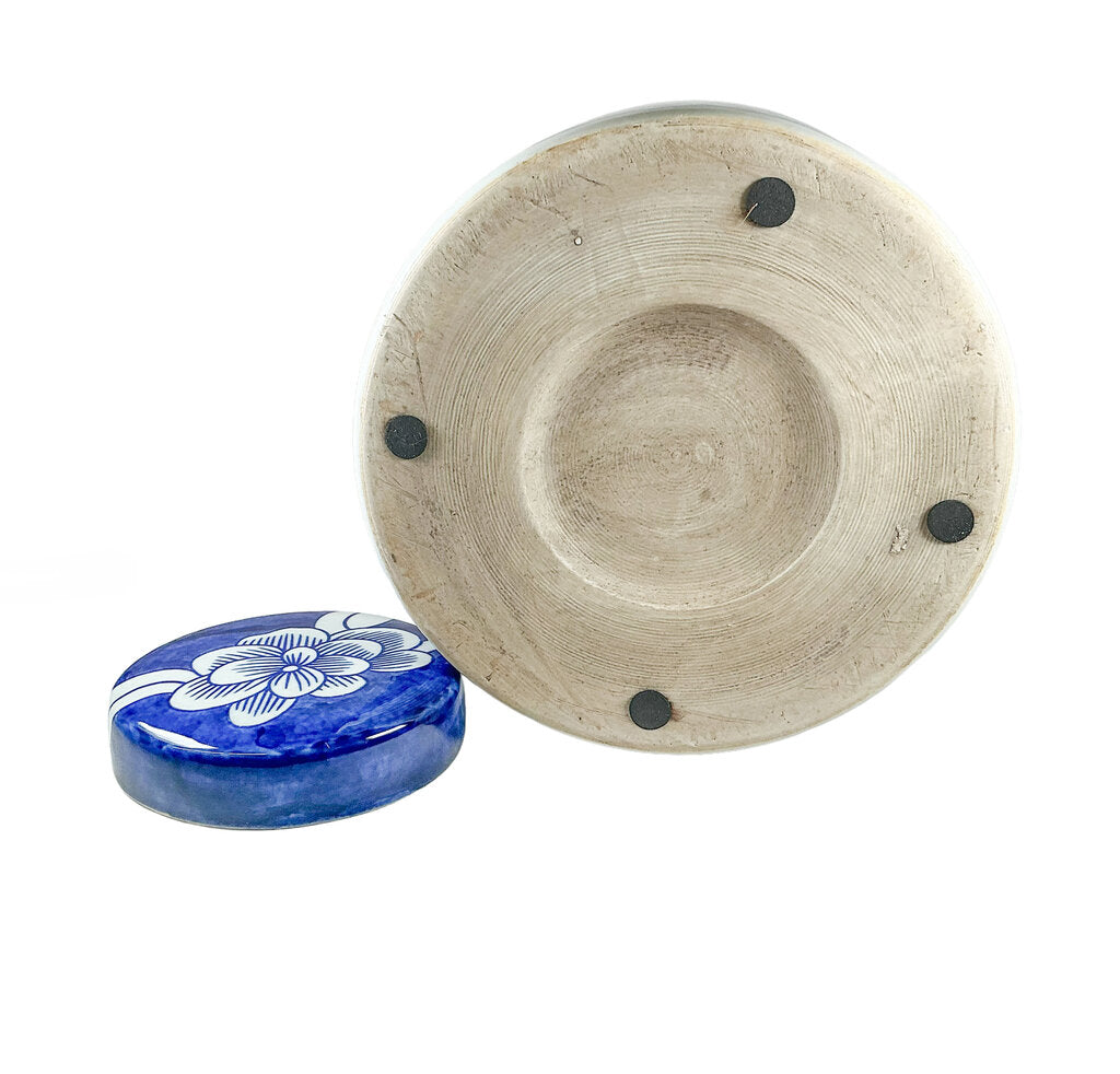 Dark Blue & White Floral Cylindrical Lidded Jars