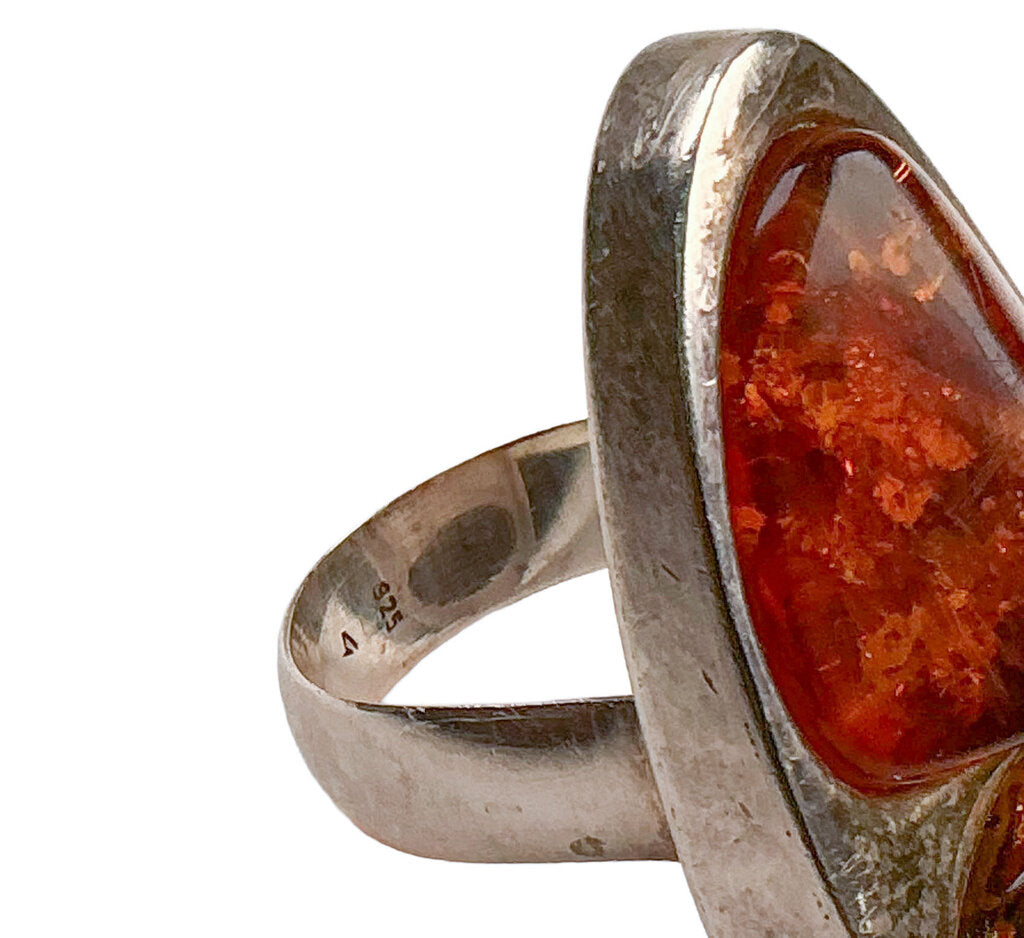 Modernist 925 Double Baltic Amber w/Insect Inclusion Ring.