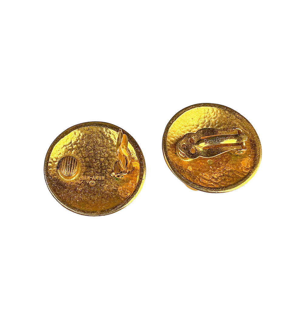 Clip Gold-Toned Earrings w/ Semi-Precious Stones