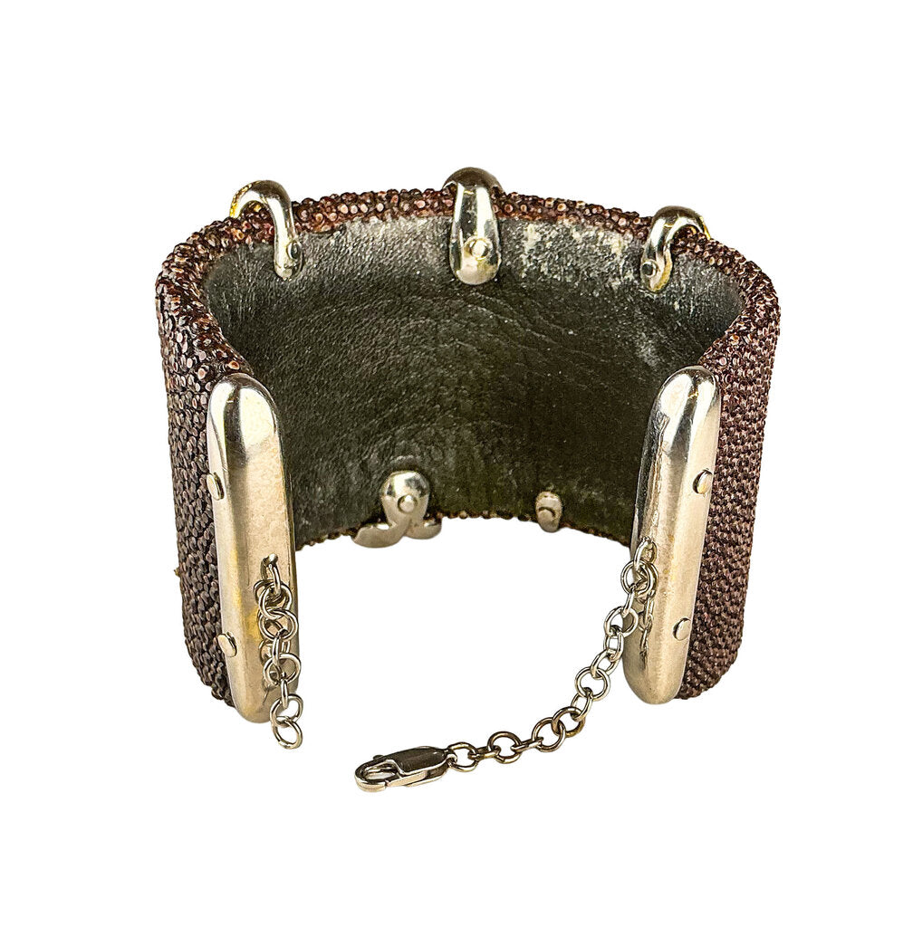 Galuchat (stingray skin) Cuff Bracelet w 18K Gold Plaques & Light Yelllow Sapphires