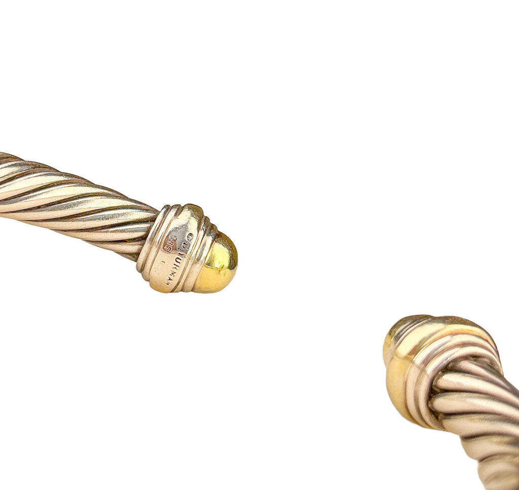 David Yurman Classic Cable Sterling Cuff w 14K YG Domes