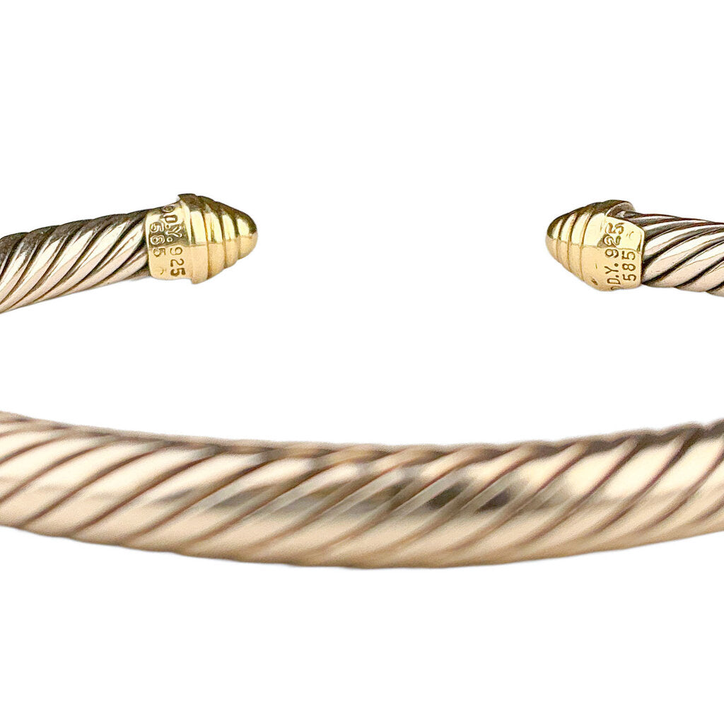 David Yurman Classic Cable Sterling Cuff w 14K YG Domes