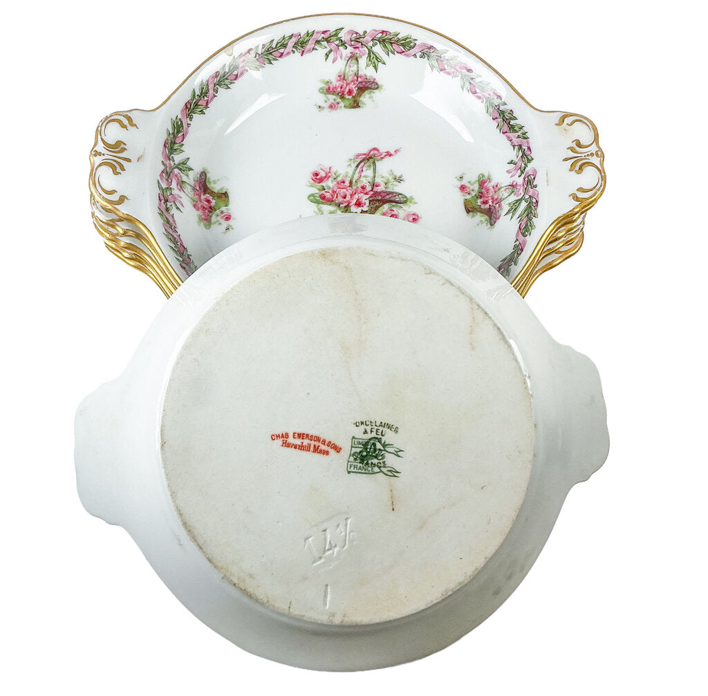 Limoges. Rose & Gilt Fruit Bowls (SET/6)