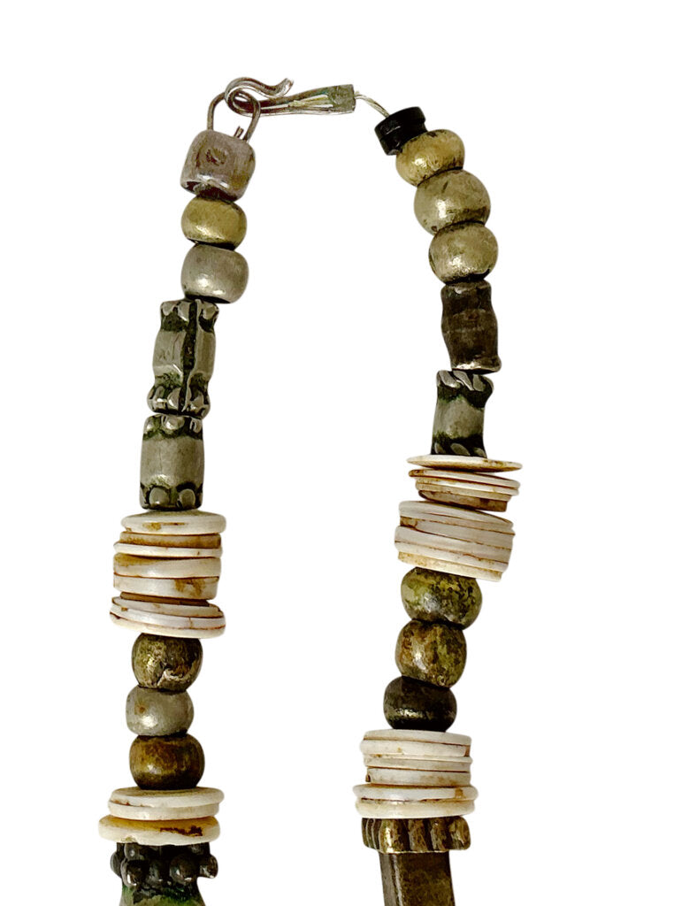 Morocco Necklace w/ Shell, Metal, Wood Beads & Bell