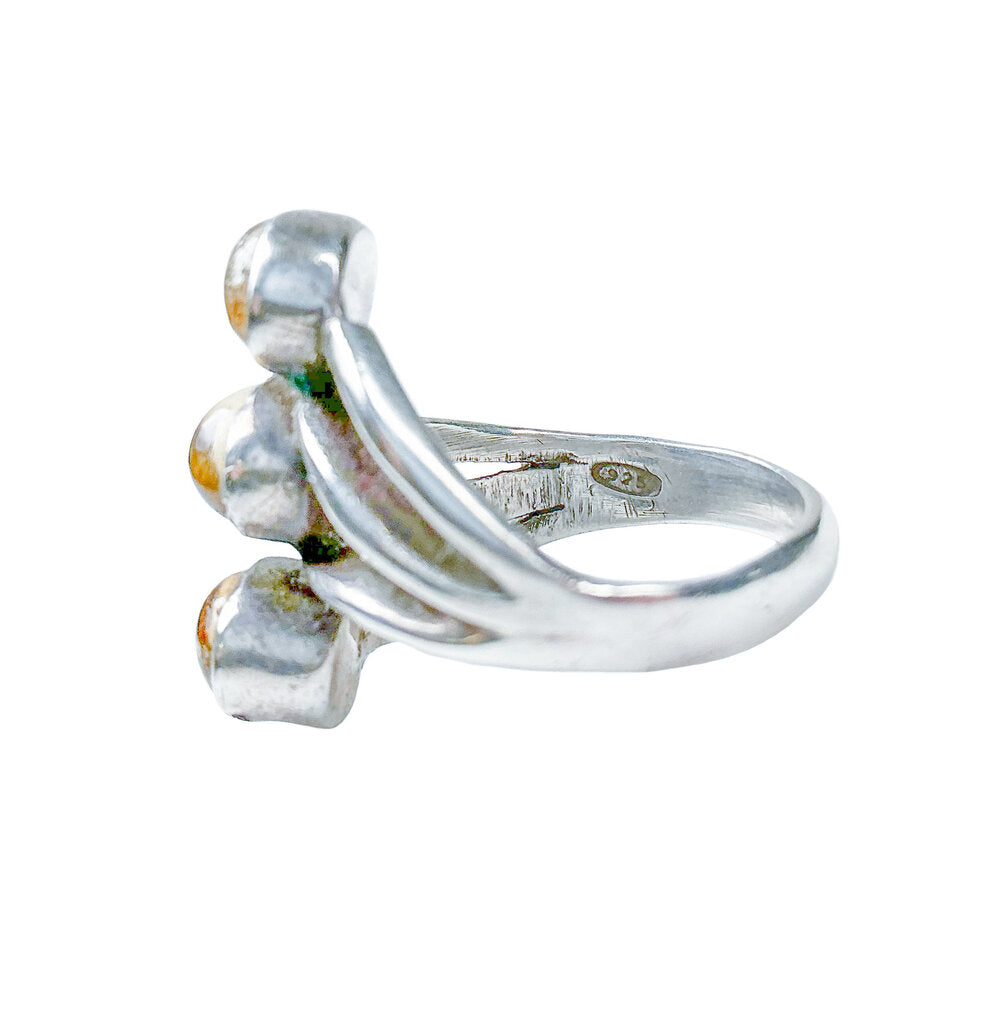 Silver & Semi Precious Yellow 3-Stone Ring
