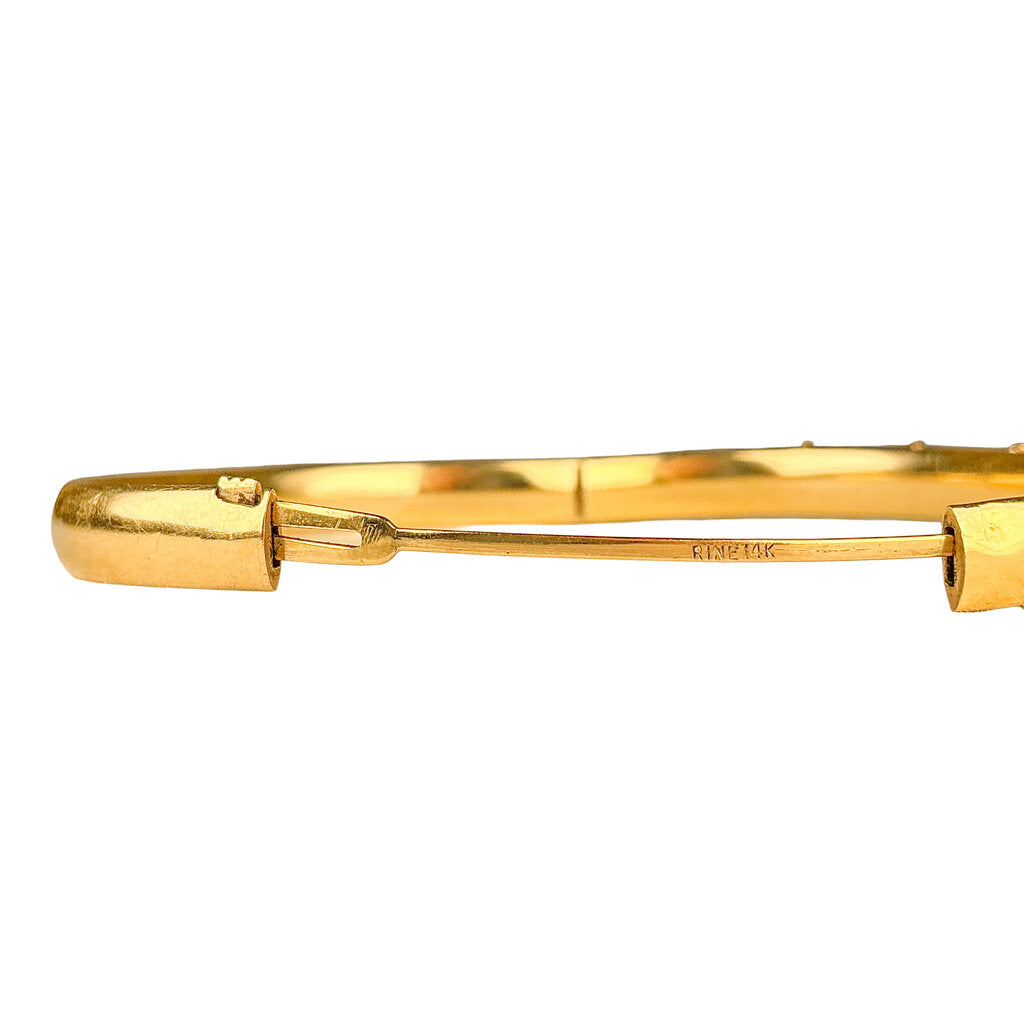 14K YG Half-Round Hollow Bangle w Safety Box Clasp