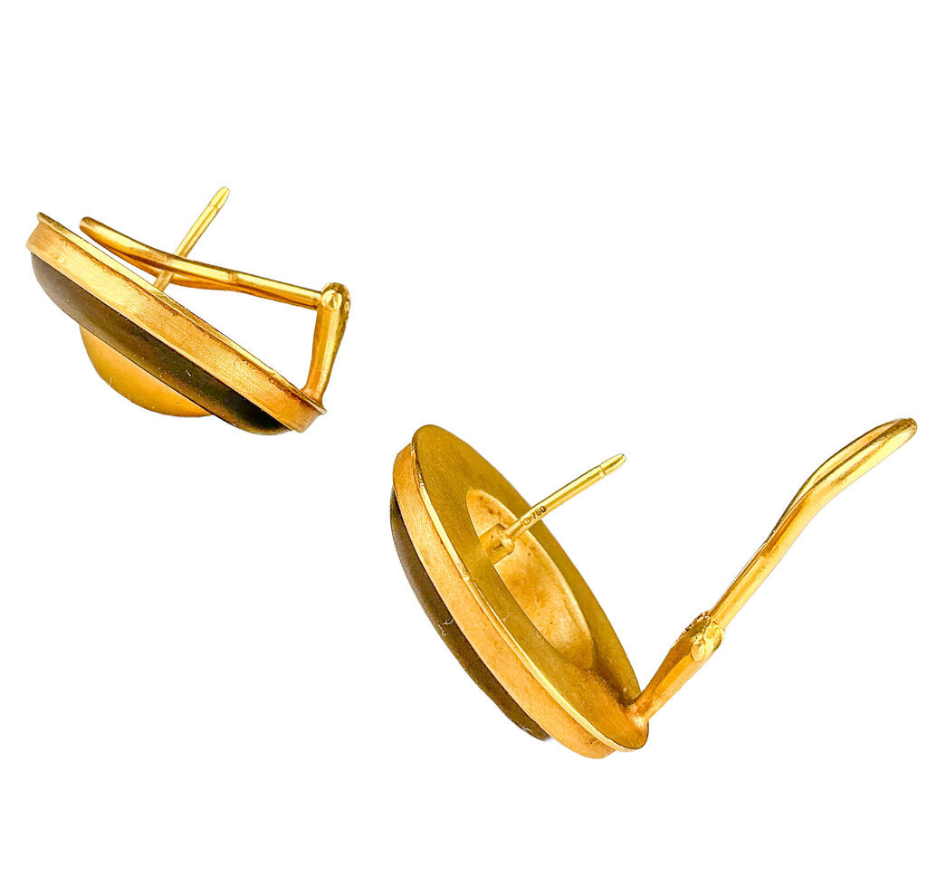 18K Gold Button Earrings with Black Ring Accent