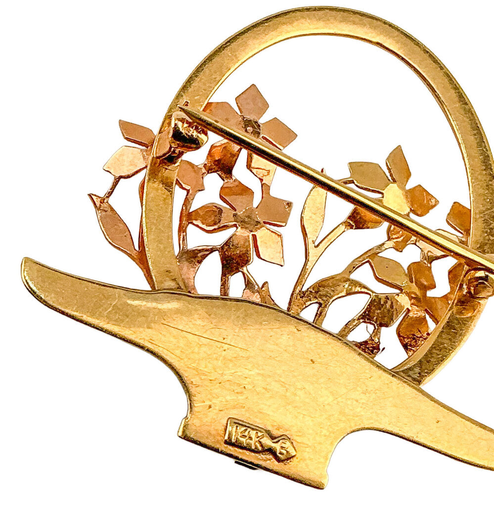 14K YG Flower Basket Brooch
