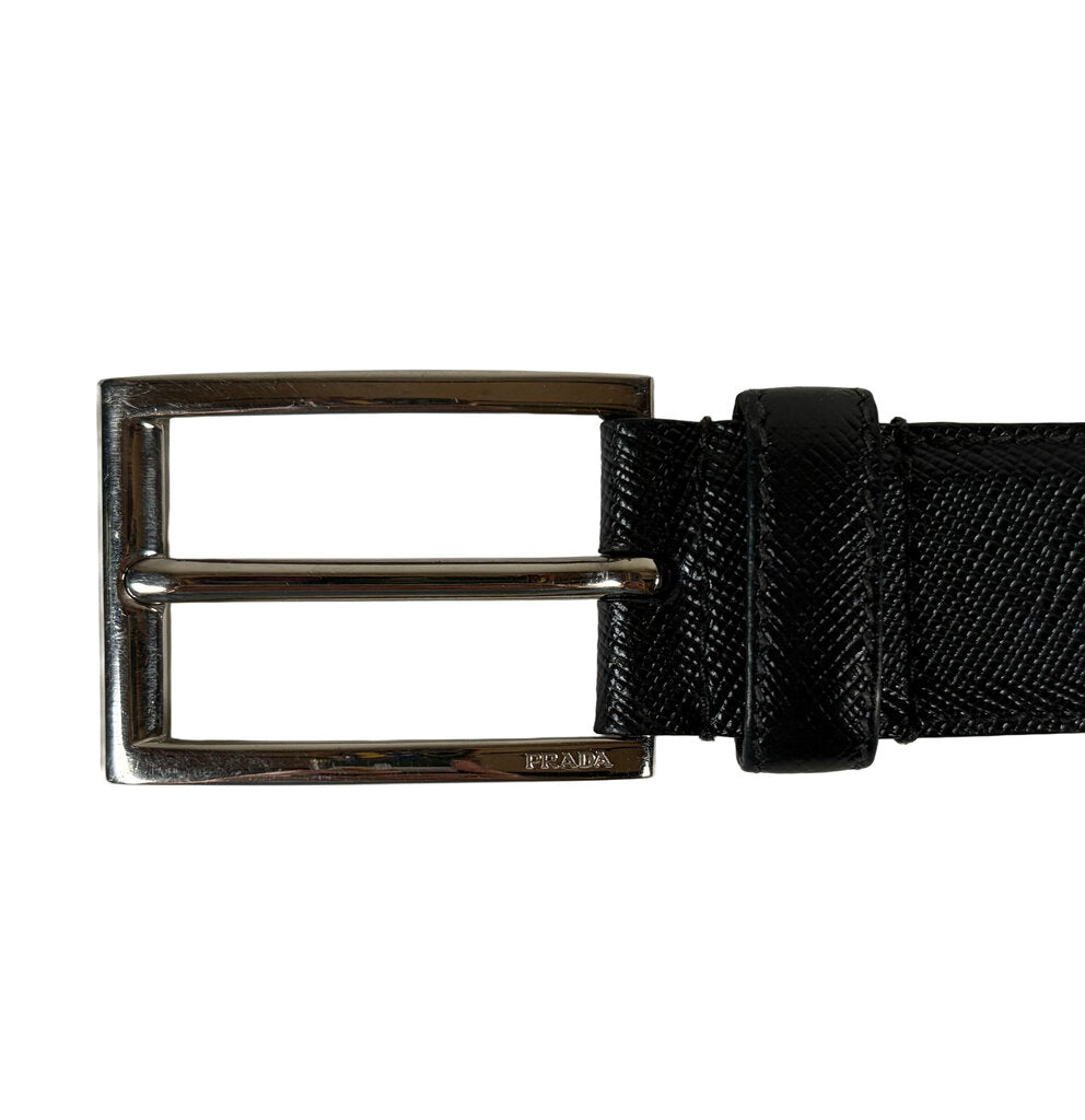 Men's Prada Black Leather Belt w silver Buckle