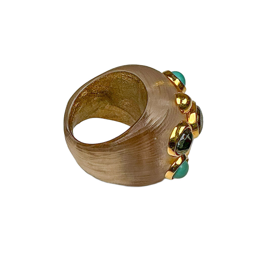 Alexis Bittar Liquid Lucite Ring w Gold Plated Bezel- Set Stones