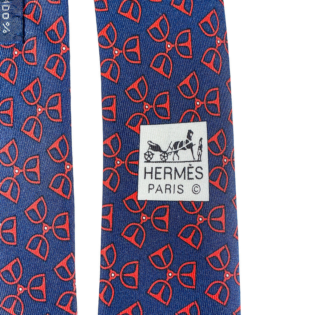 Hermes "Red & Blue Bridle" Silk Tie