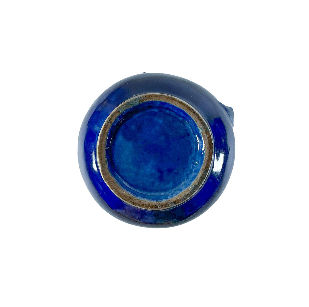 Vntg Cobalt Blue Dragon Vase w/ Stand