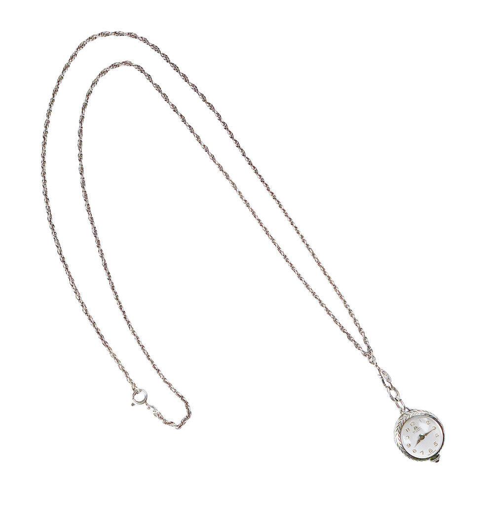 Vintage Ladies Bucherer Sterling Lapel Watch on Sterling Chain