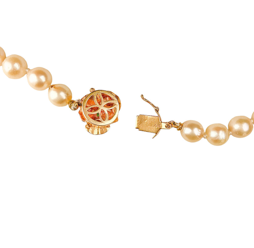 Graduated Cultured Pearl Necklace w 14K YG Flower Clasp