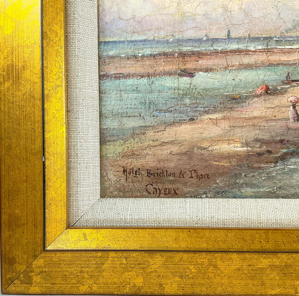 Unsigned, "Hotel Brighton & Phare, Cayeux", Oil on Canvas, 19th Century.