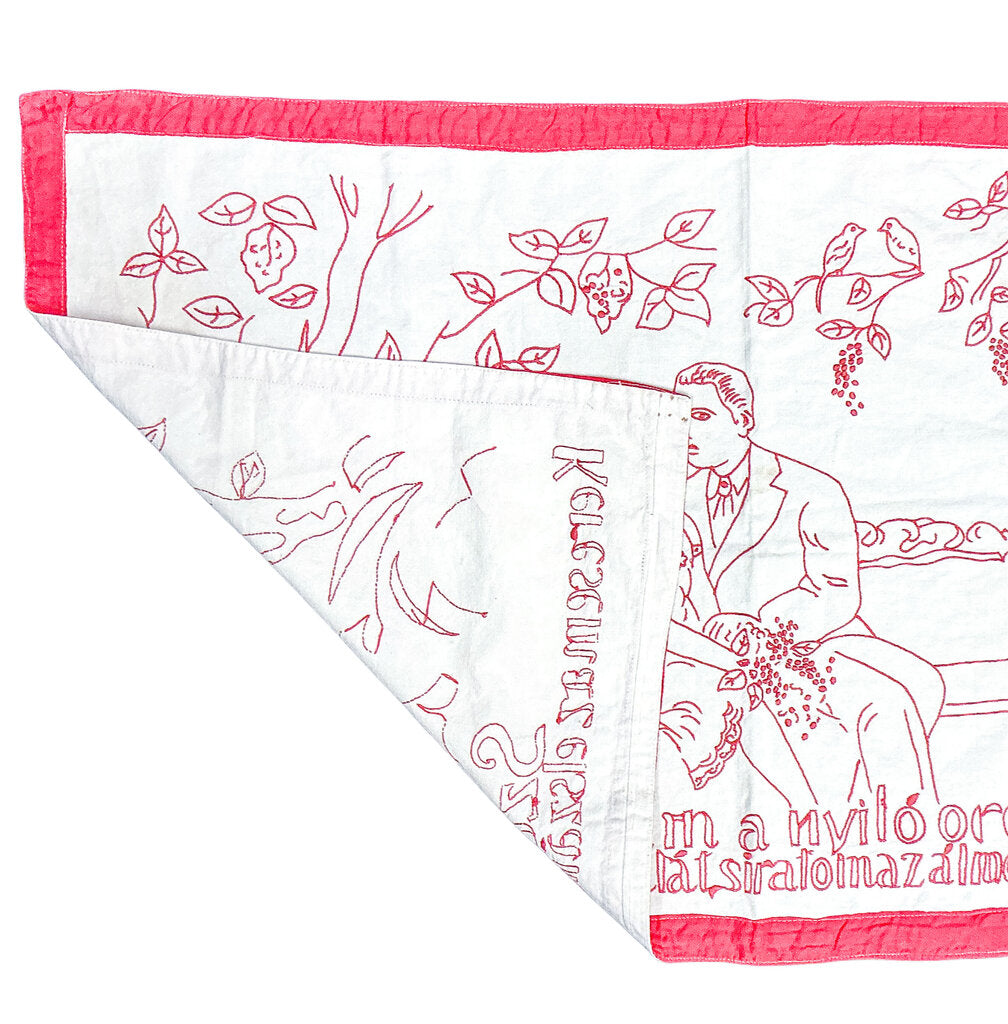 Hungarian 1920's Redwork Embroidered Linen