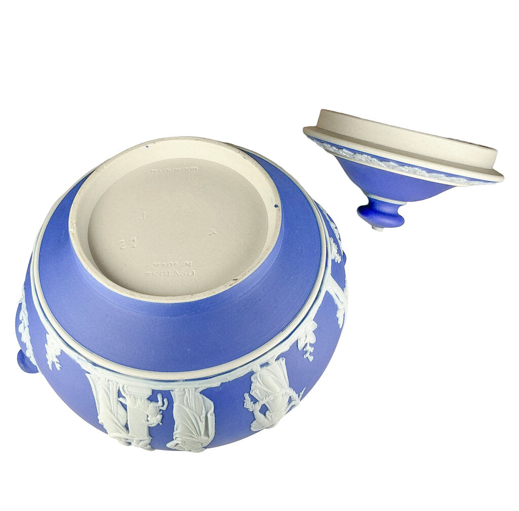 Wedgwood Blue Jasperware Sugar Bowl w Lid 1924