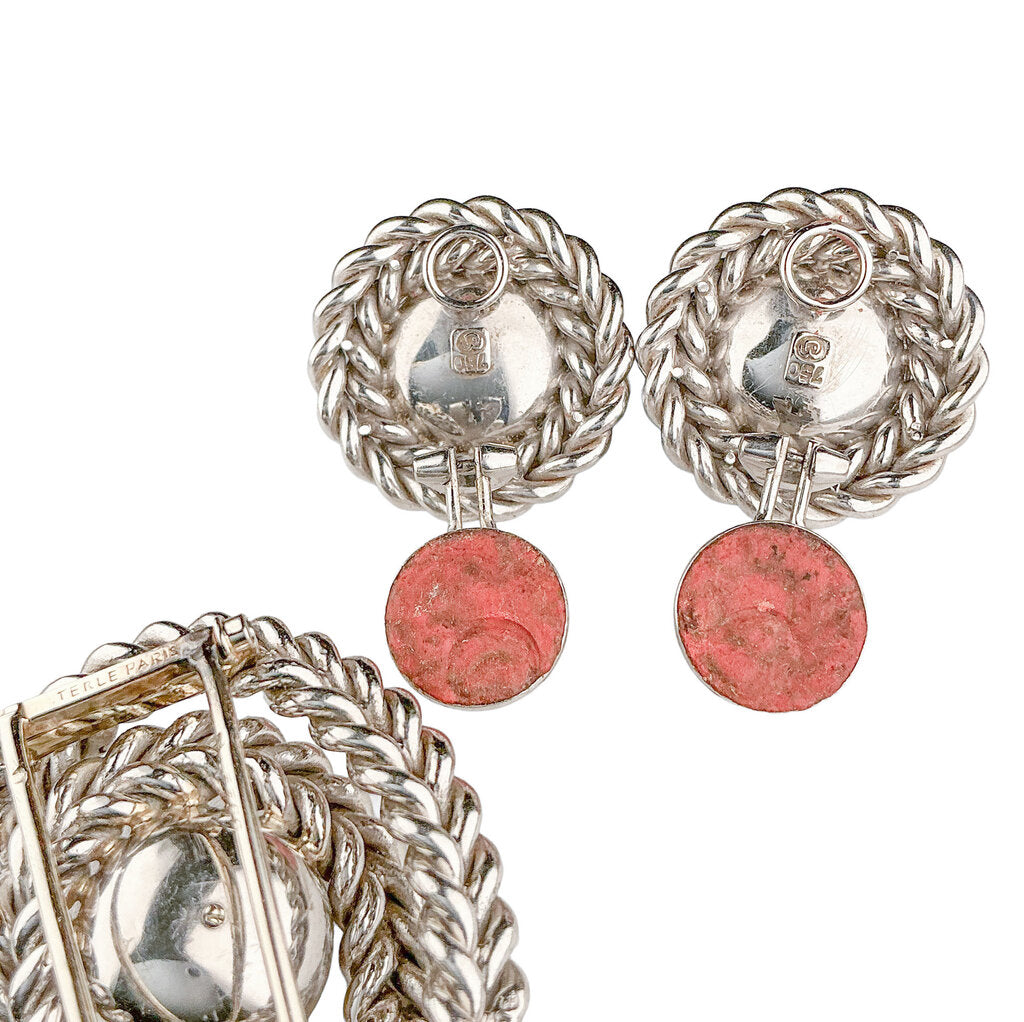 18K WG & Mabe Pearl Demi-Parure of Brooch & Earrings