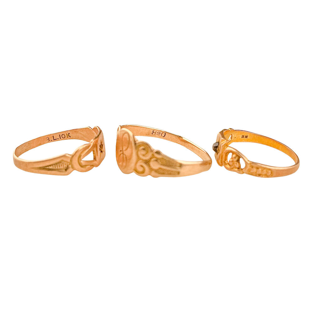 Three Antique/Early-20th-century Child-Size 10K Gold Rings