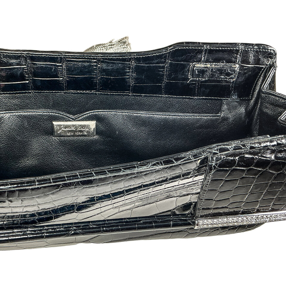 Judith Leiber Black Alligator Evening Bag w/ Swaroski Crystals